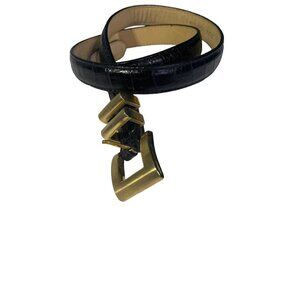 Kenneth Cole Black Italian Calfskin Belt With Gold Buckle 27-31